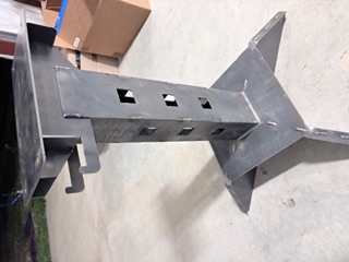 Finished fabricated steel stand built from the CAD design, welded and complete.